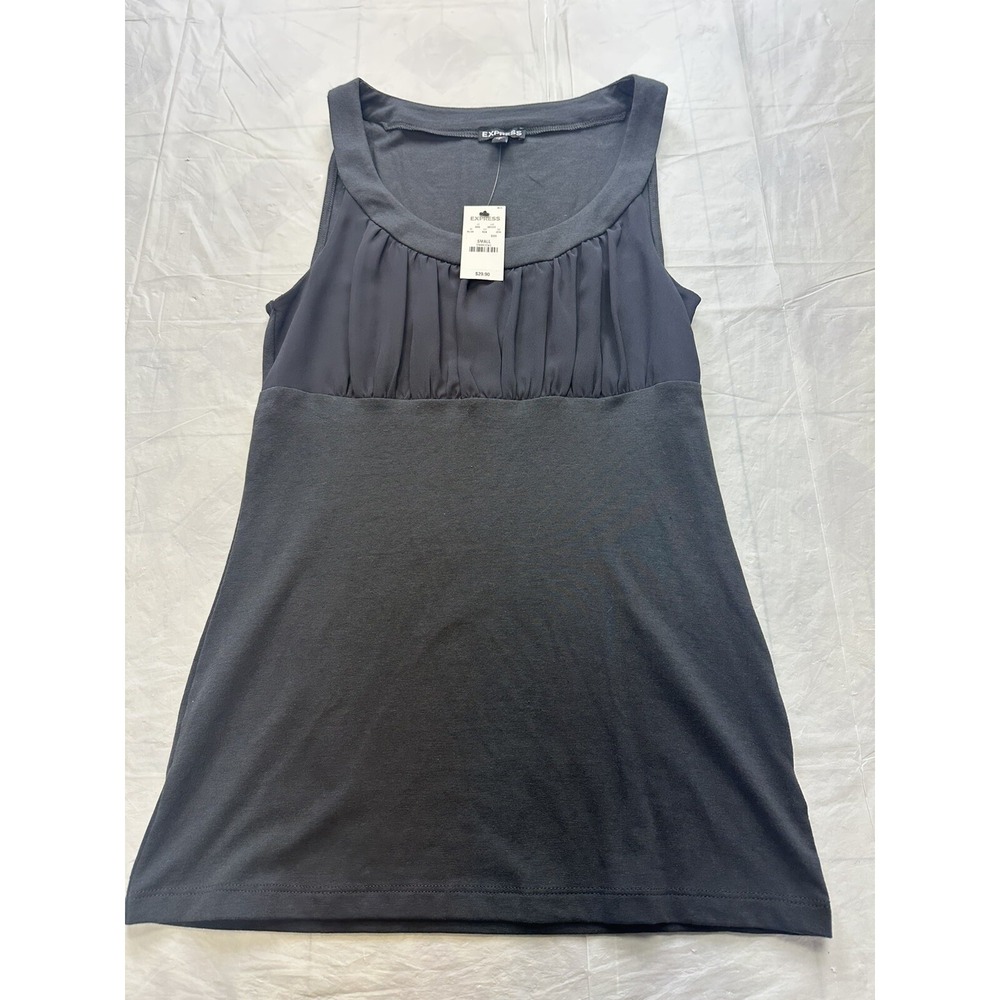 NWT Express Womens Sz Small Blouse Grey Accent Sleeveless Top New
